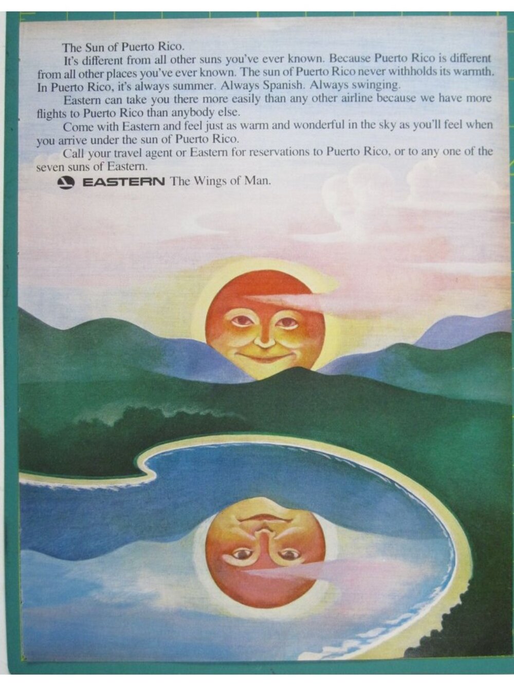Print Ad Eastern Airlines Puerto Rico Sun Reflection Mountains Vintage Travel